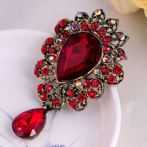 New Water Drop Big Middle Crystal Rhinestones Brooches Ladies Jewelry Big Red Glass Brooch Pin for Women Wedding Jewelry Gifts ► Photo 1/6
