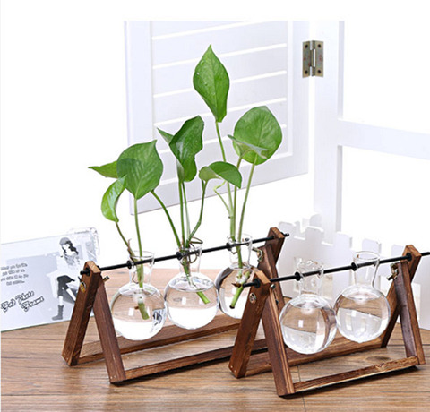 DIY Home Office Wedding Decor Creative Wooden Stand Glass Terrarium Container Hydroponics Planter Flower Pot Tabletop Vase ► Photo 1/6
