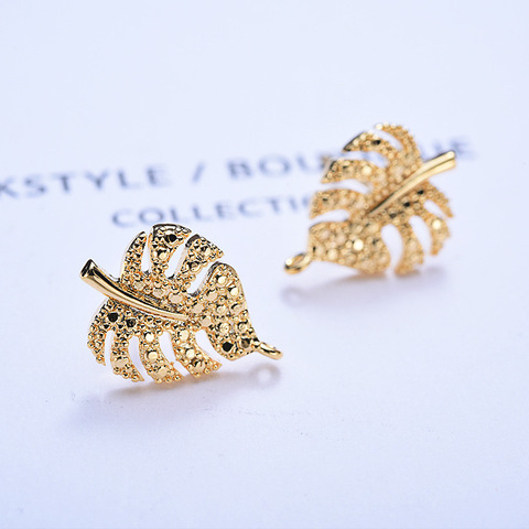6PCS 11x14.5MM 24K Gold Color Brass Leaf Leaves Stud Earrings Earring Clip High Quality DIY Jewelry Making Findings ► Photo 1/5