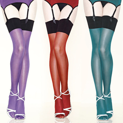 40pcs/lot Women's Multi-color Oil Shine shiny thigh high stockings ► Photo 1/6