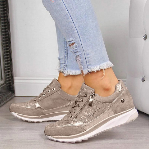 Women Sneakers Ladies Elastic Thicken Heel Running Shoes zipper Leather Platform Trainers Tenis Feminino 2022 Zapatos De Mujer89 ► Photo 1/4