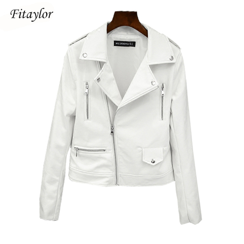 Fitaylor 2022 New Spring Autumn Women Biker Leather Jacket Soft PU Punk Outwear Casual Motor Faux Leather White Jacket ► Photo 1/6