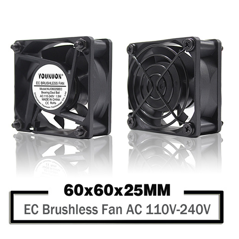 1PCS Dual Ball 60mm 6CM 60x60x25mm EC Brushless Fan AC 110V 115V 120V 220V 240V Axial Fan 6025 Industry Cooler ► Photo 1/1