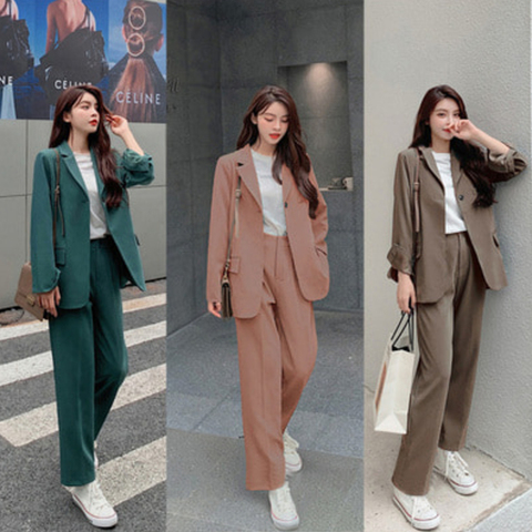 Spring  Autumn Women's Office Suit Two-Piece Pantsuit Elegant  Blazer Girly Female Set Casual Loose Pants  Jacket Work Clothes ► Photo 1/5