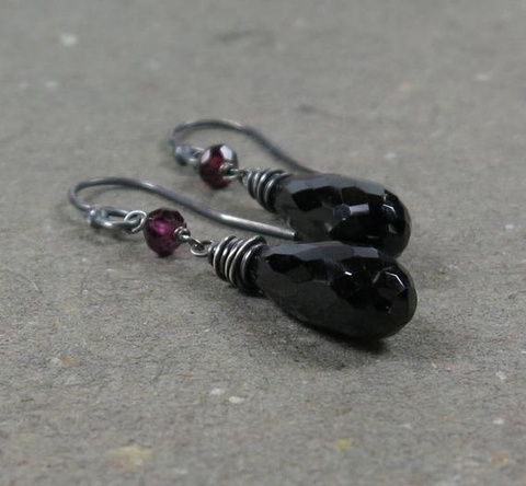 Black Spinel Earrings Pink Tourmaline Long  Earrings ► Photo 1/3