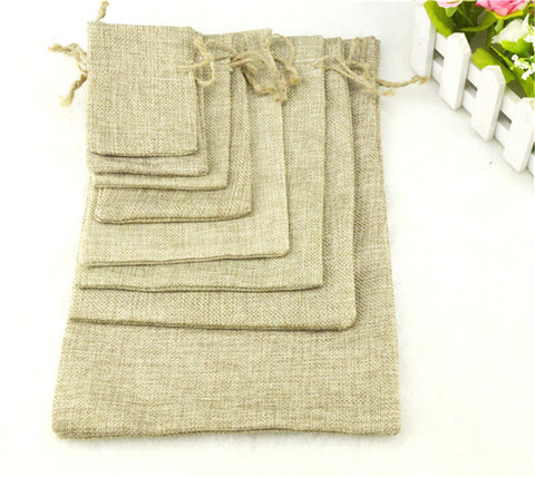 1PC 7Sizes Linen Jute Drawstring Pouch Cotton Christmas Halloween Gift bags Box Packages for Packaging Wedding Party Candy Bags ► Photo 1/5