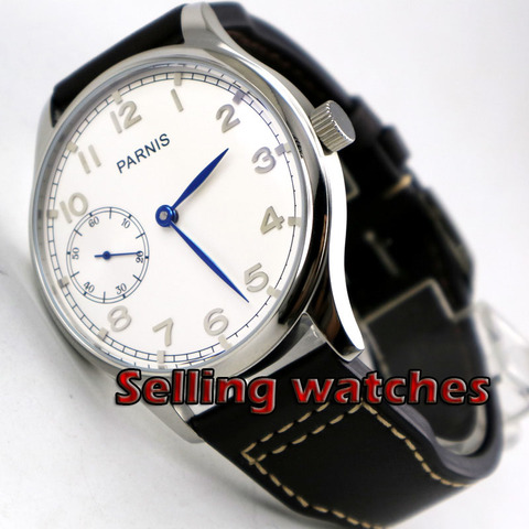 44mm PARNIS white dial Asian 6497 17 jewels Mechanical Hand Wind movement men's watch Blue hands Mechanical watches ► Photo 1/6