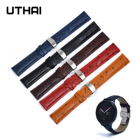watchband First layer double-sided leather strap 20mm 22mm watch band Stainless steel butterfly clasp ostrich pattern leather ► Photo 1/6