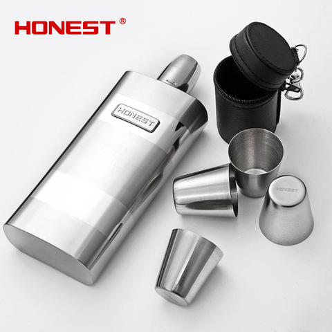 17 oz 500ml Big HONEST Brand 304 stainless steel Leather hip flask set with cup funnel Wine Russian Jug 205mm*83mm*45 ► Photo 1/1