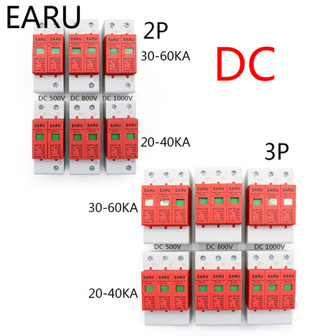 SPD 2P 3P DC 500V 800V 1000V 20KA~40KA 30KA~60KA House Lightning Surge Protector Protective Low-voltage Arrester Device PV Solar ► Photo 1/6