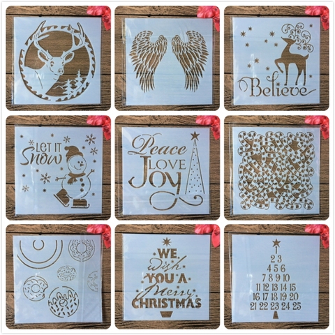 9Pcs 13cm Christmas Snowman Deer Wing Tree DIY Layering Stencils Painting Scrapbook Coloring Embossing Album Decorative Template ► Photo 1/6