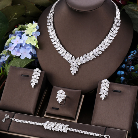 Janekelly 4pcs Bridal Zirconia Full Jewelry Sets For Women Party, Luxury Dubai Nigeria CZ Crystal Wedding Jewelry Sets ► Photo 1/1