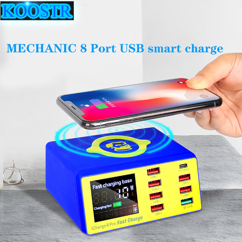 MECHANIC 8 Port USB smart charge support QC 3.0 fast charge Wireless charging with LCD display for iPhone 5 6 7 8 X 11 11pro max ► Photo 1/6