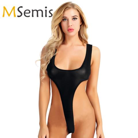 Women's Sheer Swimsuit Swimwear High Cut Thong Leotard Swimming Suit One Piece See Through Lingerie Deep Scoop Neck Bodysuit ► Photo 1/6