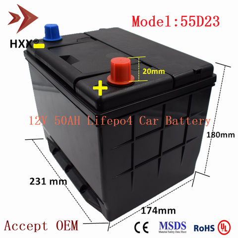 Lifepo4 12V 50Ah Car Battery CCA 500A Auto Lithium Batteri Pack free Maintenance with BMS for Camper Truck Van Electronics Power ► Photo 1/6