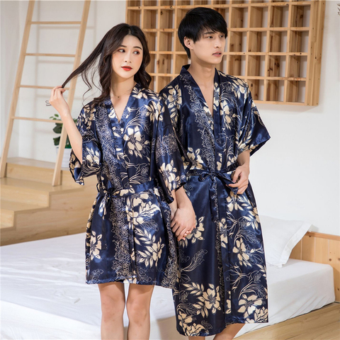 Japanese Traditional Clothing for Couple Women Men Asian Golden Printed Kimono Cardigan Fashion Sleepwear Pajamas Yukata Robe ► Photo 1/6