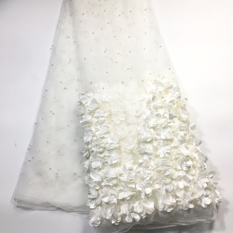 Off White French 3D Lace African Lace Fabric 2022 High Quality Lace with Beads, Latest Nigerian Lace Fabrics for Wedding M23622 ► Photo 1/6