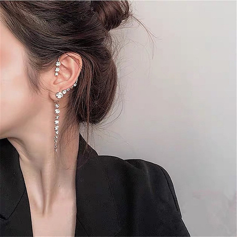 FLASHBUY Single New Korean Rhinestone Earrings 2022 Shiny Drill Arc Ear Hanging Clip Earrings for Women Minimalist Ear Cuff ► Photo 1/6