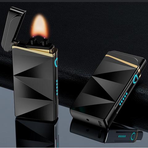 2022 Electronic USB Big Flame Luxury Lighter  Pulse Windproof Double Arc Electric Lighters Plasma Flameless Christmas Gift ► Photo 1/6