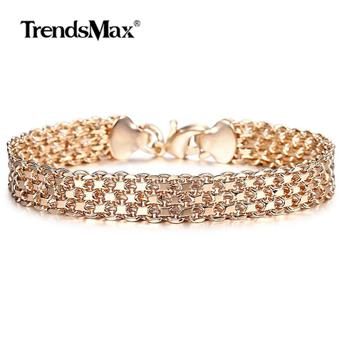 10MM 12MM Big Wide For Women Men Bracelet 585 Rose Gold Color Double Weaving Rolo Cable Curb Link Catenary Chain Jewelry CBB01 ► Photo 1/6