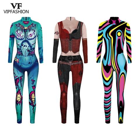 VIP FASHION New Movie Suicide Squad Harley Quinn Cosplay Printed Lycra Zentai Joker Fancy Jumpsuit Halloween Costumes For Women ► Photo 1/6