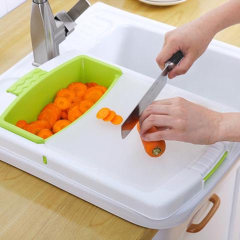 Multi-function Kitchen Cutting Board 3-in-1 Storage Basket Vegetable Fruit Drain Rack Detachable Basket Household ► Photo 1/6