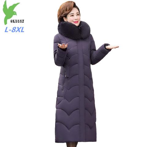 2022 Plus size L-8XL Winter Parkas Women X-Long Down cotton Jacket Thicken Hooded Outerwear Middle aged Female Winter Coats G630 ► Photo 1/6