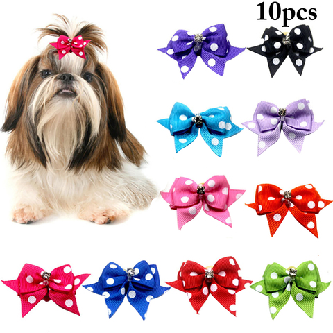 10pcs Dog Grooming Bows  Lovely Dot Cat dog Hair Bows Small Pog Grooming Accessories Dog Hair Rubber Bands Pet Supplies ► Photo 1/6