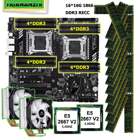 HUANANZHI X79-16D Dual CPU Socket Motherboard Set 2 Xeon Processors E5 2667 V2 with Coolers Big Brand RAM 256G(16*16G) 1866 RECC ► Photo 1/6