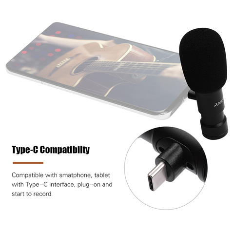 Andoer Mic Plug-on Type-C Smartphone Microphone with 3.5mm Monitor Interface Windscreen for Smartphone Video Record Streaming ► Photo 1/6