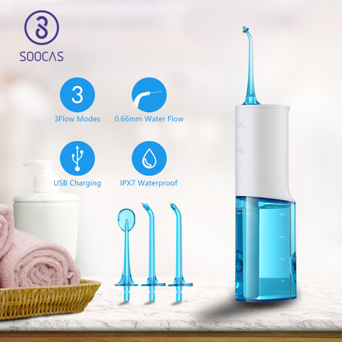 SOOCAS W3 Portable Dental Water Flosser Electric Oral Irrigator Rechargeable Waterproof Water Toothpick Cleaner 4 Cleaning Modes ► Photo 1/6
