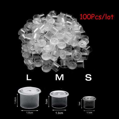 100Pcs Tattoo Ink Cups Plastic Microblading Tatuagem Acessorios Pigment  Caps With Bottom S/M/L For Needle Tip Grip Power Supply ► Photo 1/6