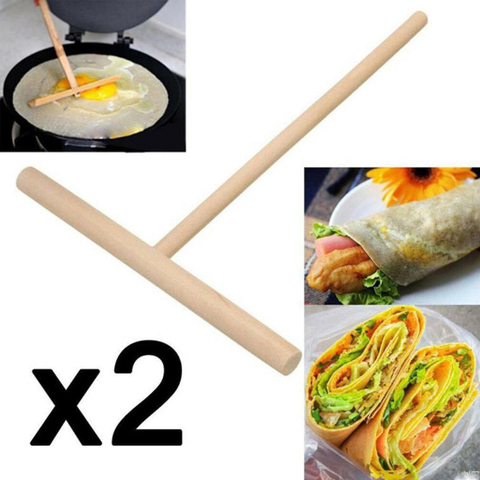 2pc T Shape Wooden Crepe Maker Pancake Batter Spreader Stick Home Kitchen Tool DIY Pancake Restaurant Canteen Specially Supplies ► Photo 1/6