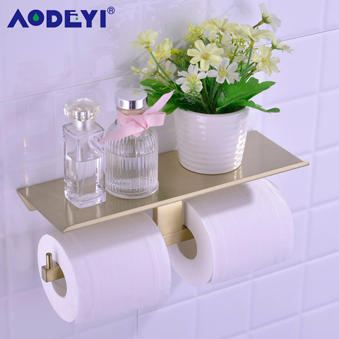 Metal Toilet Paper Holder With Shelf, Bathroom Roll Hanger, Wall