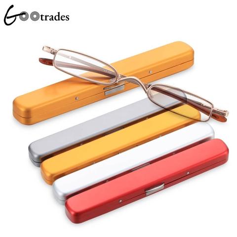 Gootrades Reading Glasses with Pen Tube Case Portable Presbyopic Glasses Metal Case Spring Hinge Eyeglasses Vision Care+1.00+4.0 ► Photo 1/6