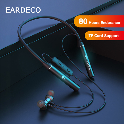EARDECO 80 Hours Endurance Bluetooth Headphones Bass Sport Wireless Headphone Stereo Neckband Earphones Magnetic Headset TF Card ► Photo 1/6