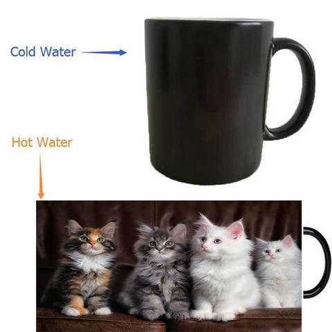 Cute Kittens Cats Fluffy Mugs Heat Reveal Travel Cold Hot Sensitive MilkTransforming Porcelain Tea Coffee Mugs ► Photo 1/4