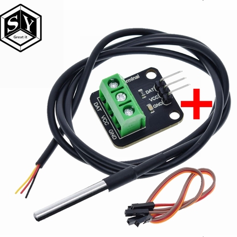 DS18B20 Temperature Sensor Module Kit Waterproof 100CM Digital Sensor Cable Stainless Steel Probe Terminal Adapter For Arduino ► Photo 1/6