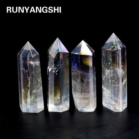 Natural Clear Crystal Quartz Electroplating rainbow Wand Point Healing Stones for Aquarium Crafts Making Ornaments Home Decor ► Photo 1/6