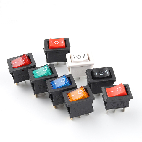 5PCS KCD1 3Pin  Boat Car Rocker Switch 6A/10A 250V/125V AC Red Yellow Green Blue black Button Switch with Light 21×15mm ► Photo 1/6