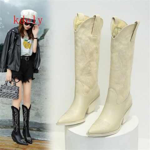 2022New Western Cowgirl Boots Pointed Toe Winter Warm Cowboy Boots Shoes Women Knee High Boots Female Cossacks Boots Botas Mujer ► Photo 1/6