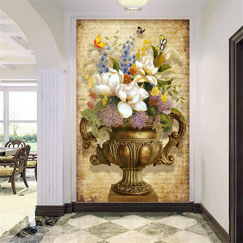 wellyu Custom wallpaper 3d photo murals European retro painting vase Floral entrance hallway aisle wall paper papel de parede ► Photo 1/4