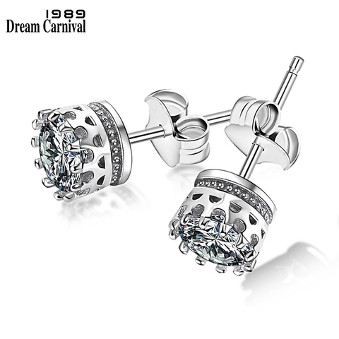 DreamCarnival 1989 Popular Crown Style Stud Earrings for Women High Quality Clear White Zircon Stone Luxury Daily Wear SE07488RB ► Photo 1/6