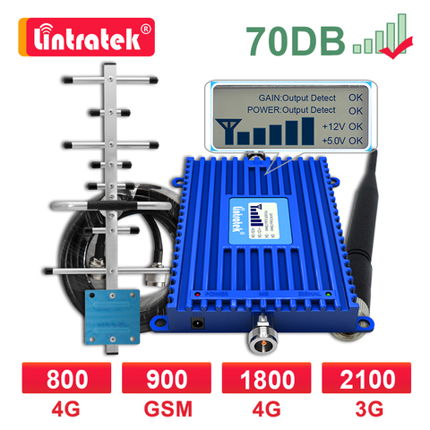 Lintratek 4G LTE 800mhz Band 20 GSM 900 1800mhz Cellular Amplifier 3G 2100 1800 4G Repeater Signal Booster Set Yagi Antenna 8 ► Photo 1/6