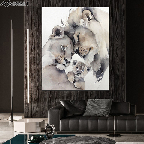 Simple Modern Canvas Print Lion Family Poster and Prints Hoom Decor living room wall art Animal Picture Abstract Oil Painting ► Photo 1/6