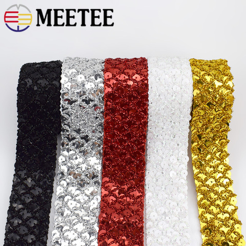 8Meters Sequins Lace Ribbons Gold Silver Elastic  Trims Stretch Fabric Dance Dress Paillette Applique DIY Sewing Accessories ► Photo 1/6