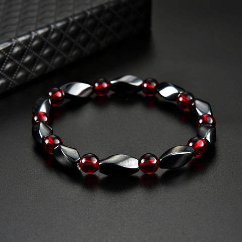 Fashion Red Agates Hematite Bracelets Men Positive Energy Hematite Charm Bracelets Women Natural Stone Lucky Bracelet Jewelry ► Photo 1/5