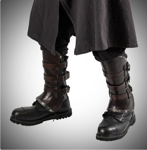 Leather Larp Greave Gaiter Medieval Boot Shoe Cover Men Women Viking Knights Leg Kit Costume Archer Half Chaps Armour For Adult ► Photo 1/4