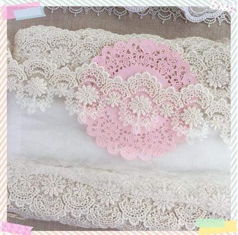 2 Meters Lace Trim Beige Cotton Flowers Embroidered Tulle Lace Fabric 13cm Width Doll Dress Underwear Costume DIY Craft Supplies ► Photo 1/3