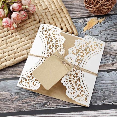 30/50Pcs/set Laser Cut Wedding Invitations Cards +Tags Vintage Wedding Bridal Gift Greeting Card Event Party Birthday Supplies ► Photo 1/6